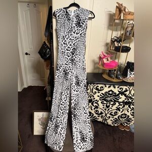 Norma Kamali Black and White Animal Print Jumpsuit